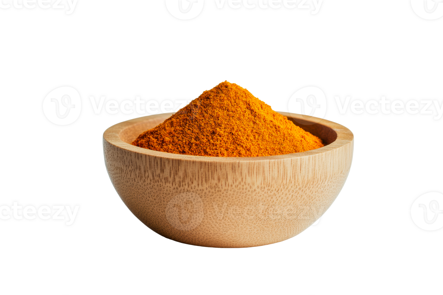 Turmeric powder in a bamboo bowl with transparent background png