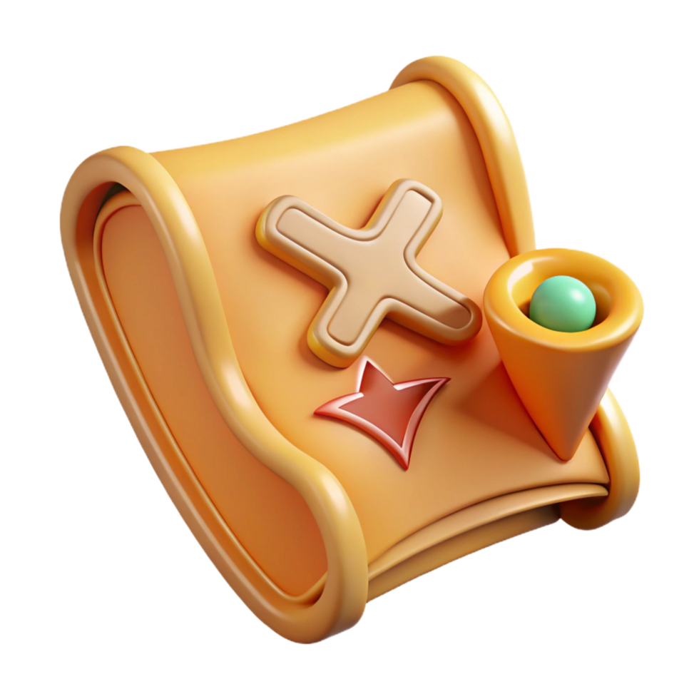 serene modern A stylized cartoon treasure map with an X marking the spot original png
