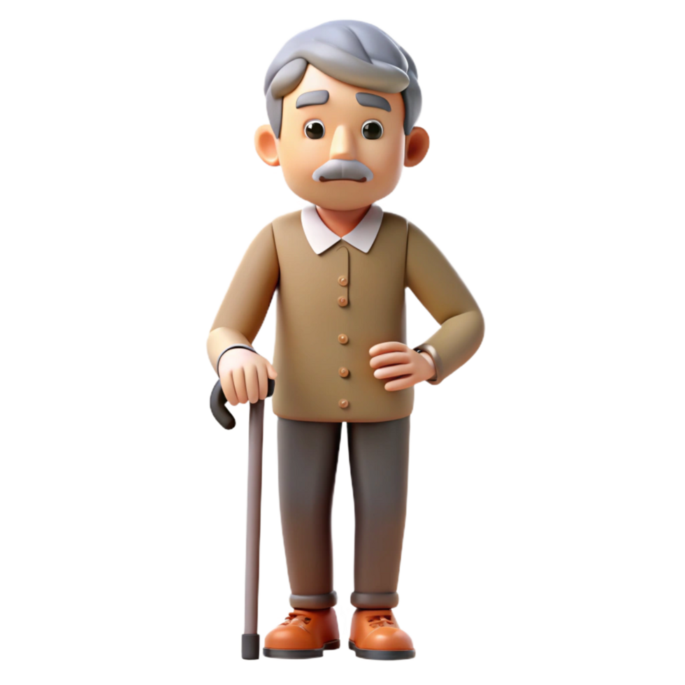 dramatic traditional Confused senior man with a cane premium png