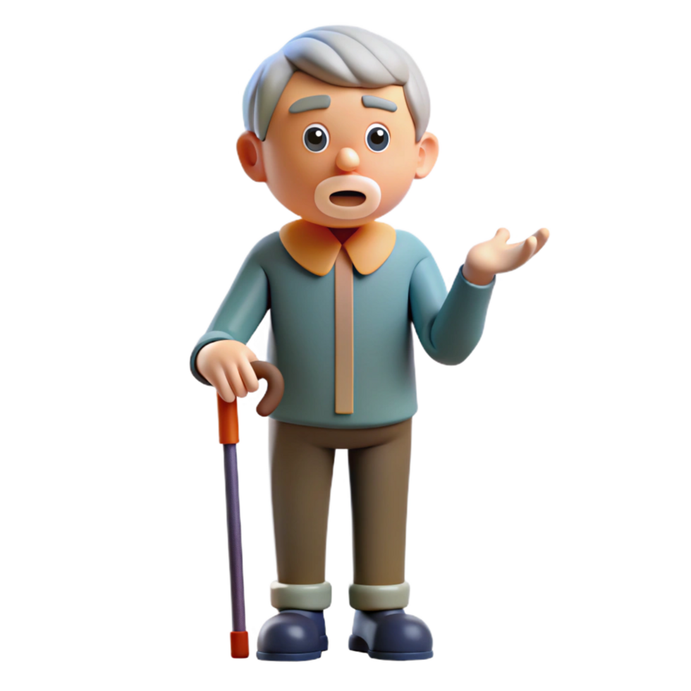 elegant contemporary Confused senior man with a cane exclusive png
