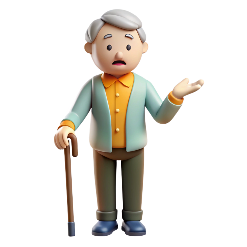 elegant minimalist Confused senior man with a cane authentic png