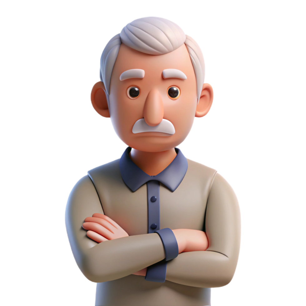 impressive abstract Grumpy senior man with crossed arms high quality png