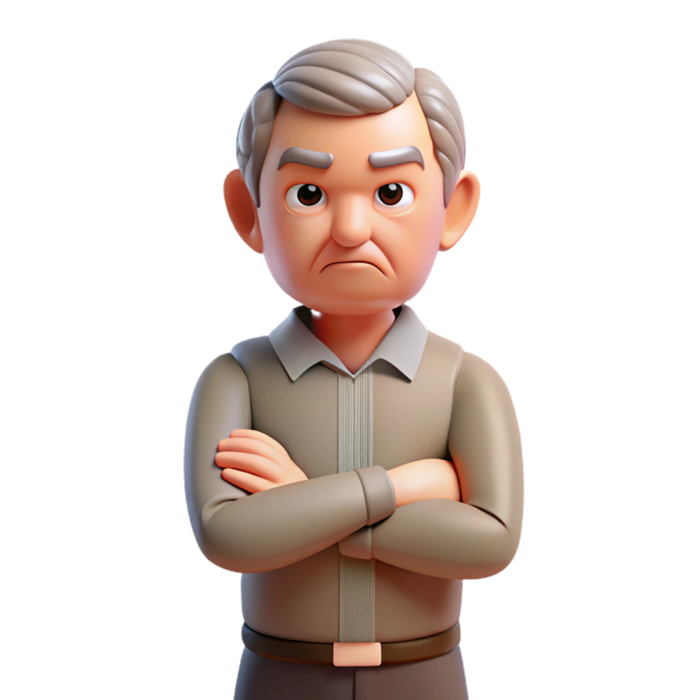 vibrant abstract Grumpy senior man with crossed arms genuine png