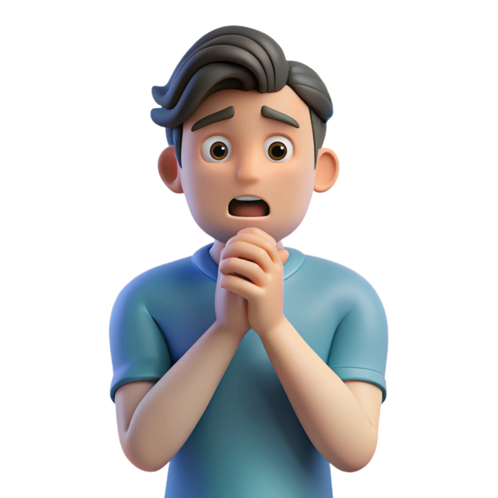 serene abstract Worried young man biting his nails detailed png