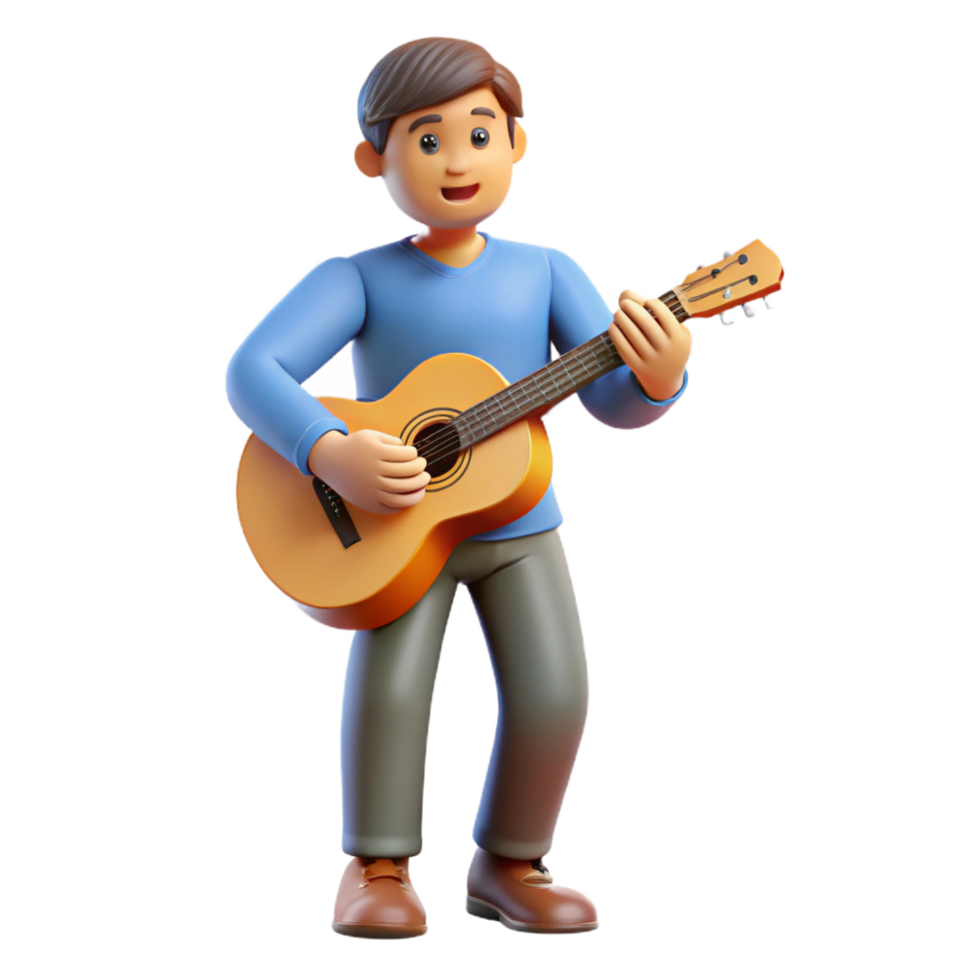 serene minimalist Musician playing a guitar, high resolution png