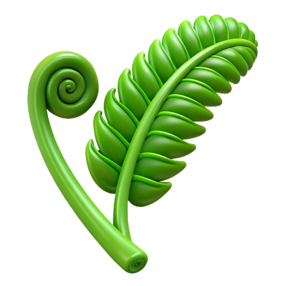 dramatic classic One green fern frond unfurling 4K png