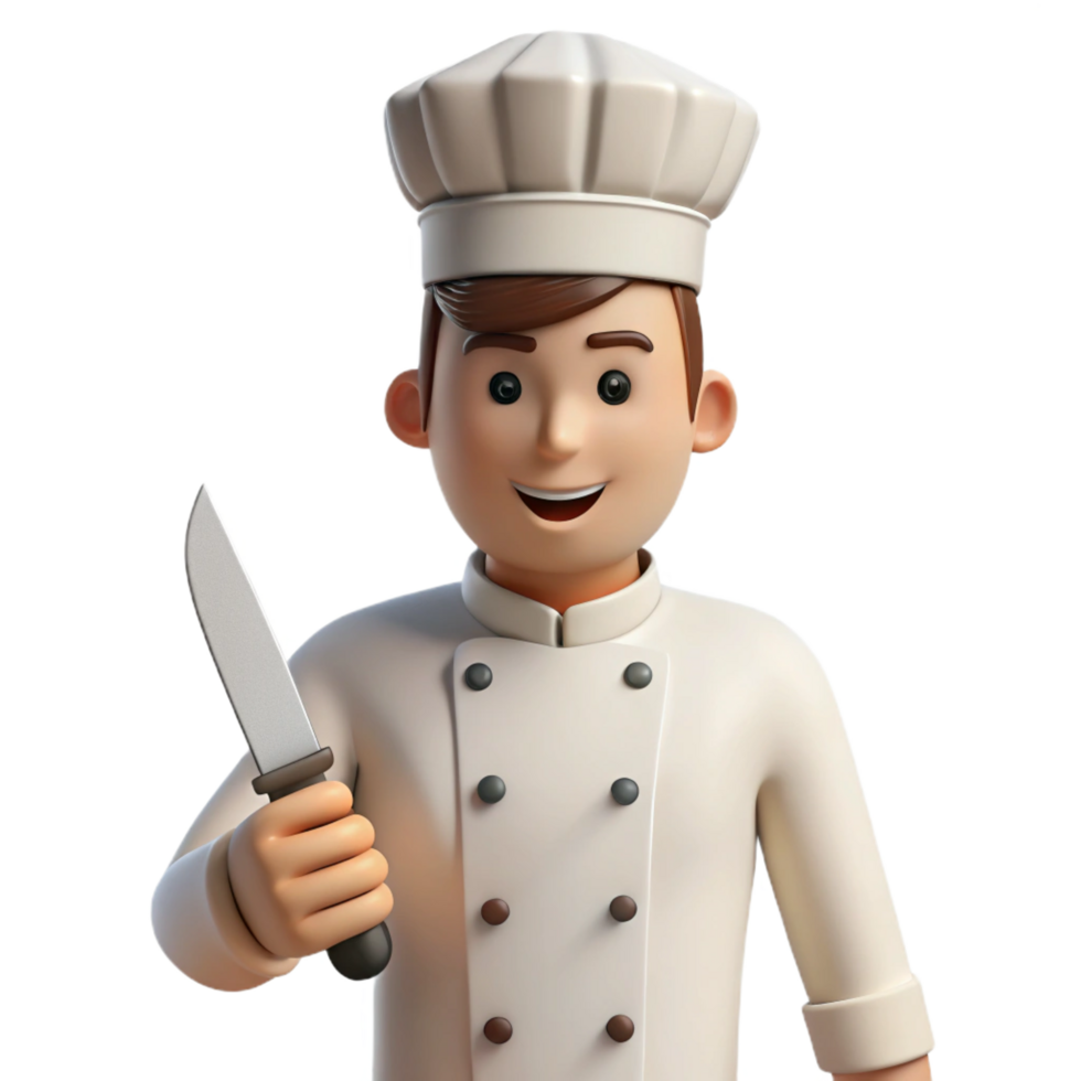 vibrant rustic Chef, white uniform, holding knife, professional png