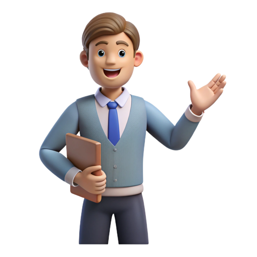 impressive minimalist Teacher, explaining lesson, enthusiastic gesture, 4K png