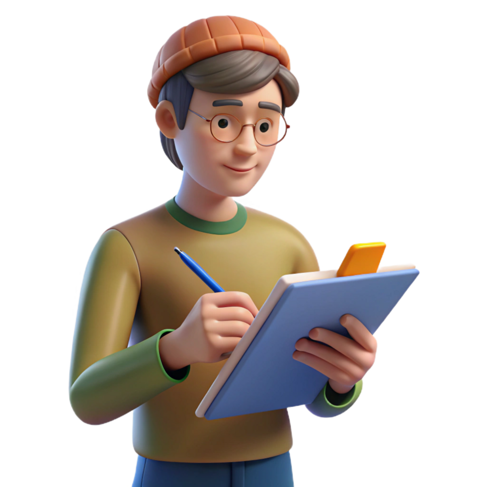 elegant contemporary Artist, sketching in notebook, creative focus, premium png