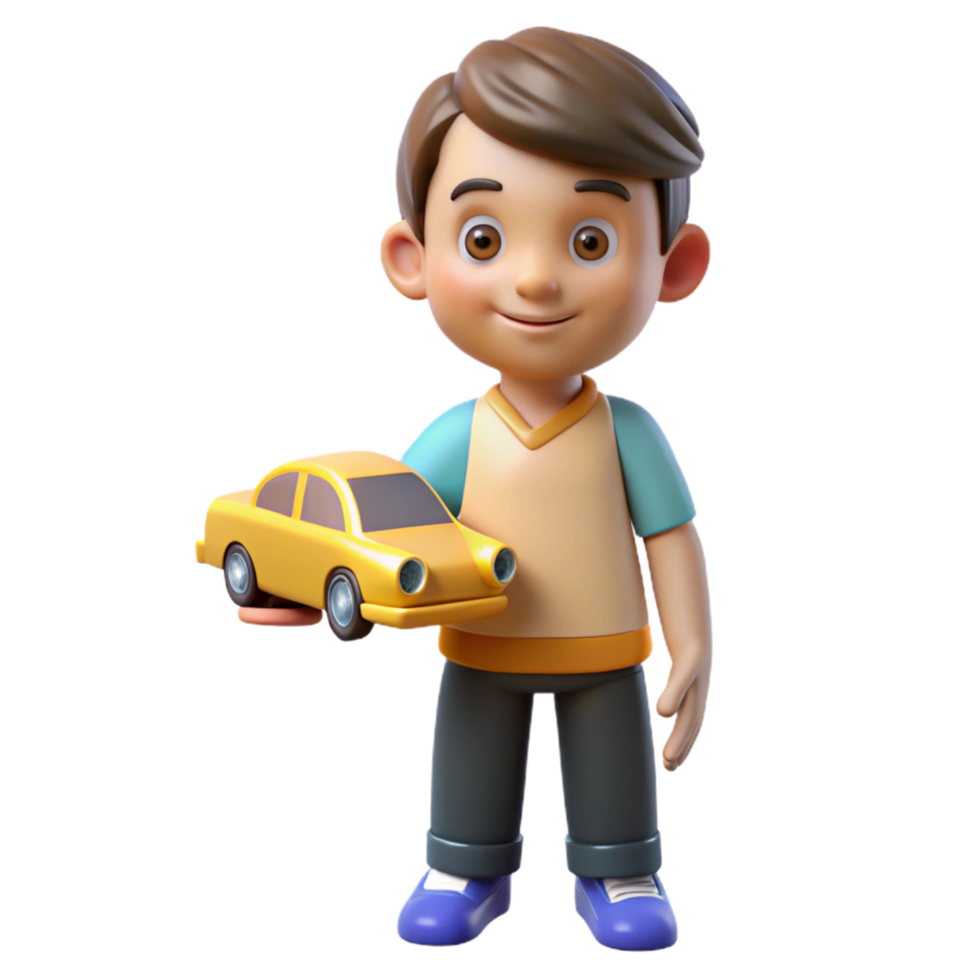 beautiful abstract Young boy, holding toy car, original png