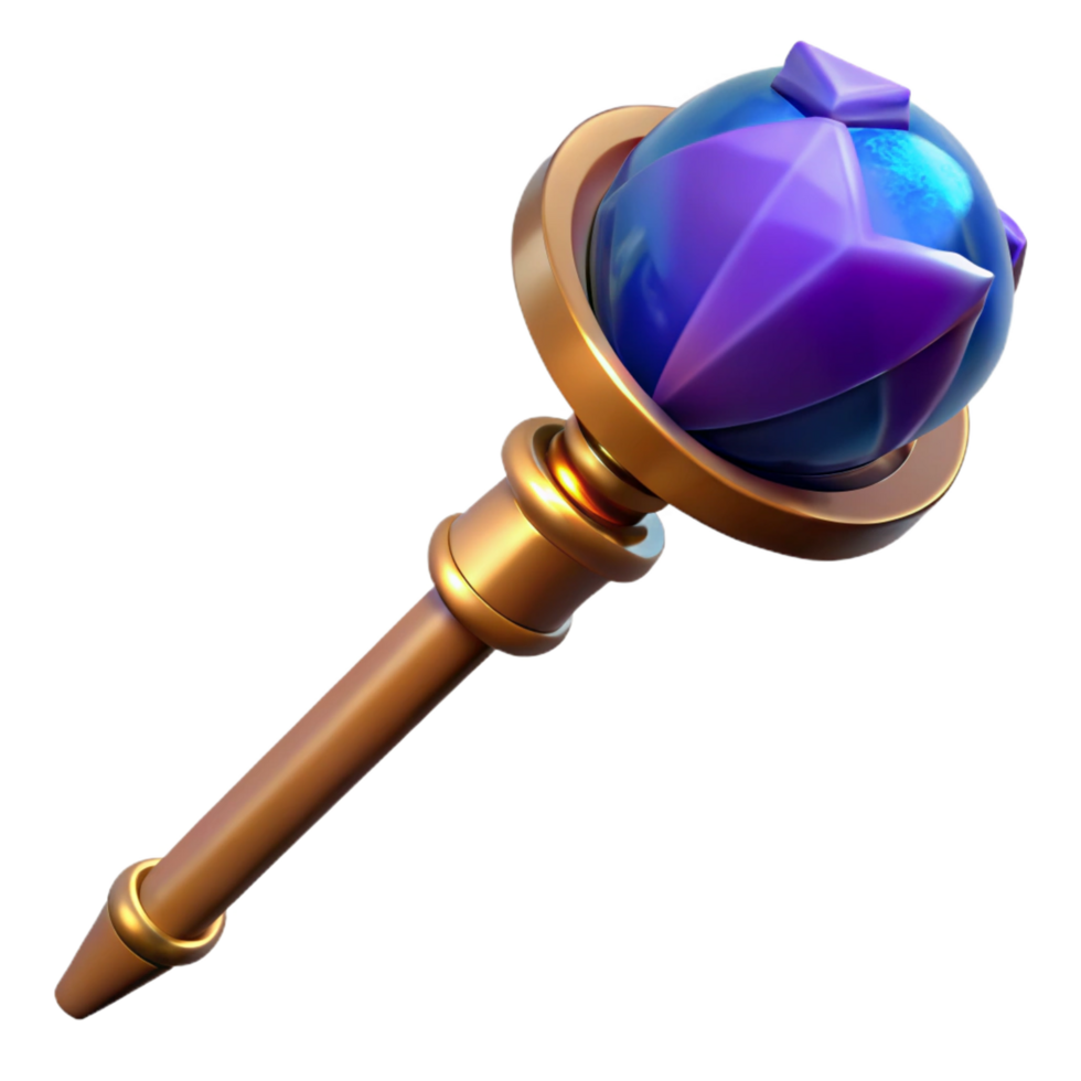 vibrant minimalist A powerful wizard's staff, topped with a pulsating crystal orb genuine png