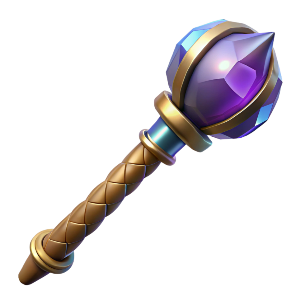 beautiful artistic A powerful wizard's staff, topped with a pulsating crystal orb high resolution png