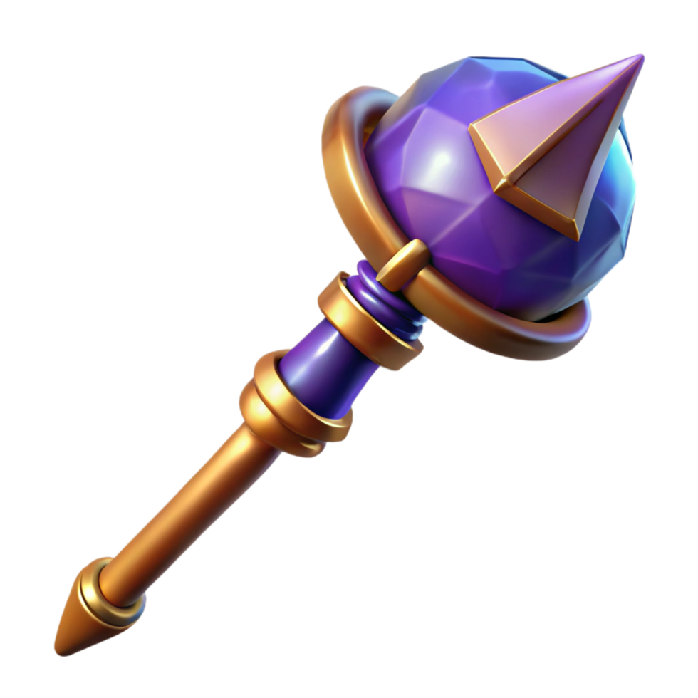 impressive rustic A powerful wizard's staff, topped with a pulsating crystal orb authentic png