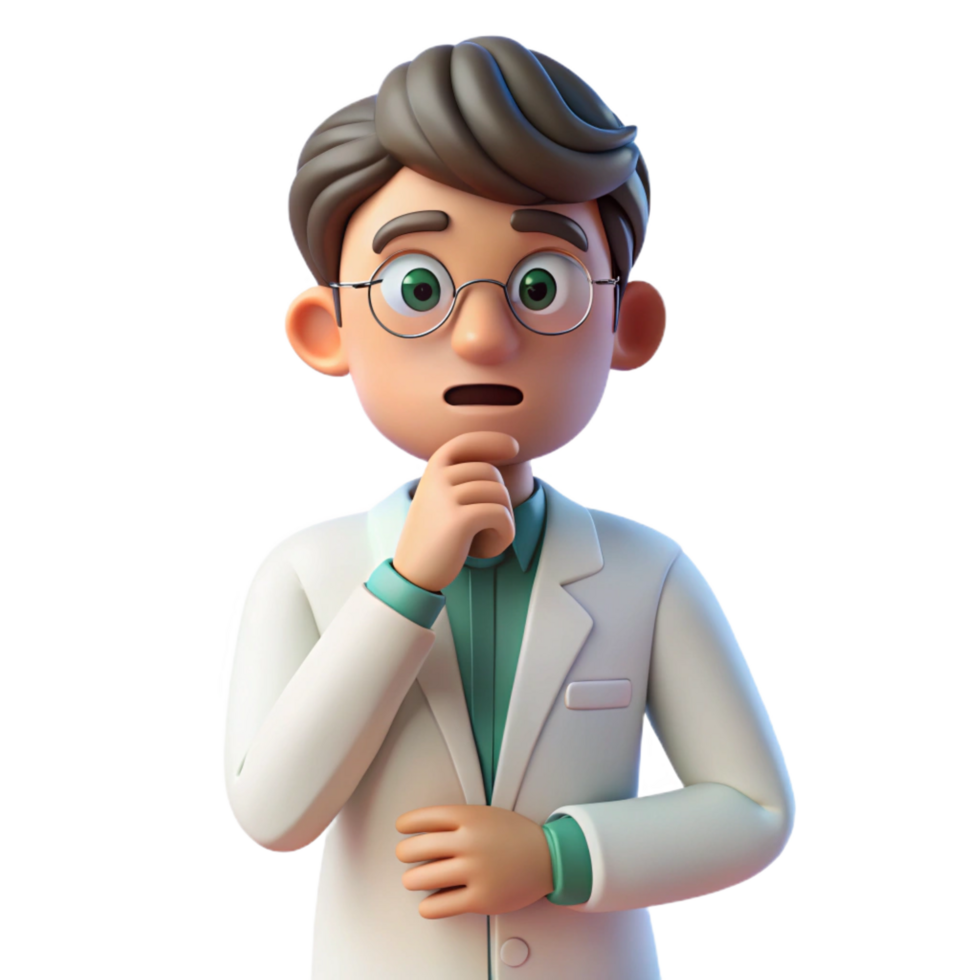 impressive artistic Thinking scientist, lab coat, premium png