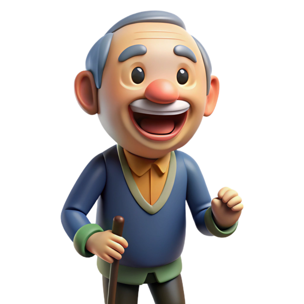 stunning classic Laughing elderly man with a cane, high resolution png