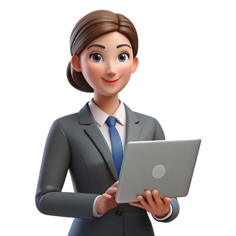 extraordinary minimalist Concentrated businesswoman holding a laptop, high resolution png