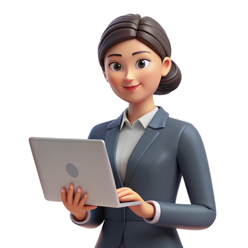 magnificent minimalist Concentrated businesswoman holding a laptop, high resolution png