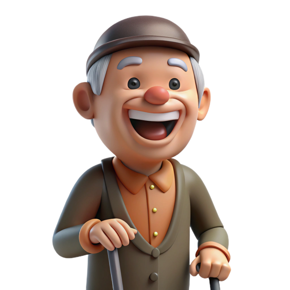 vibrant modern Laughing elderly man with a cane, exclusive png