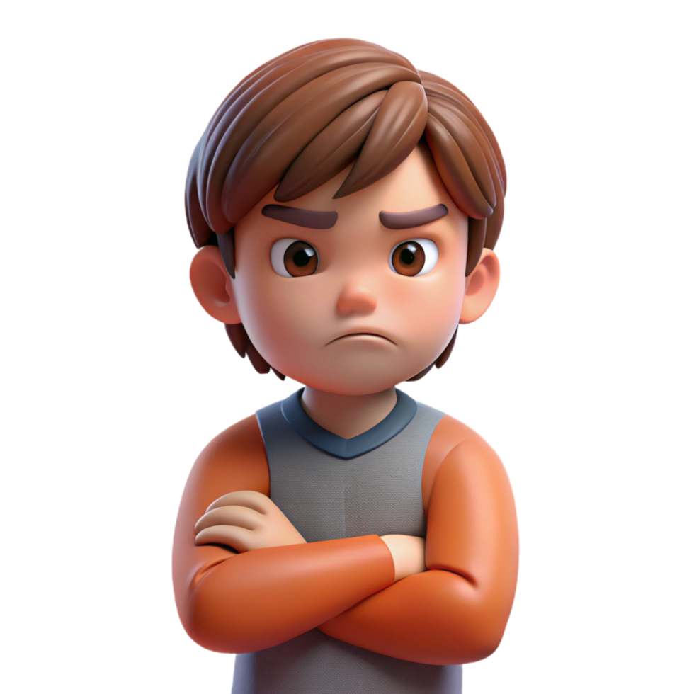 stunning minimalist Frustrated child with crossed arms, 4K png