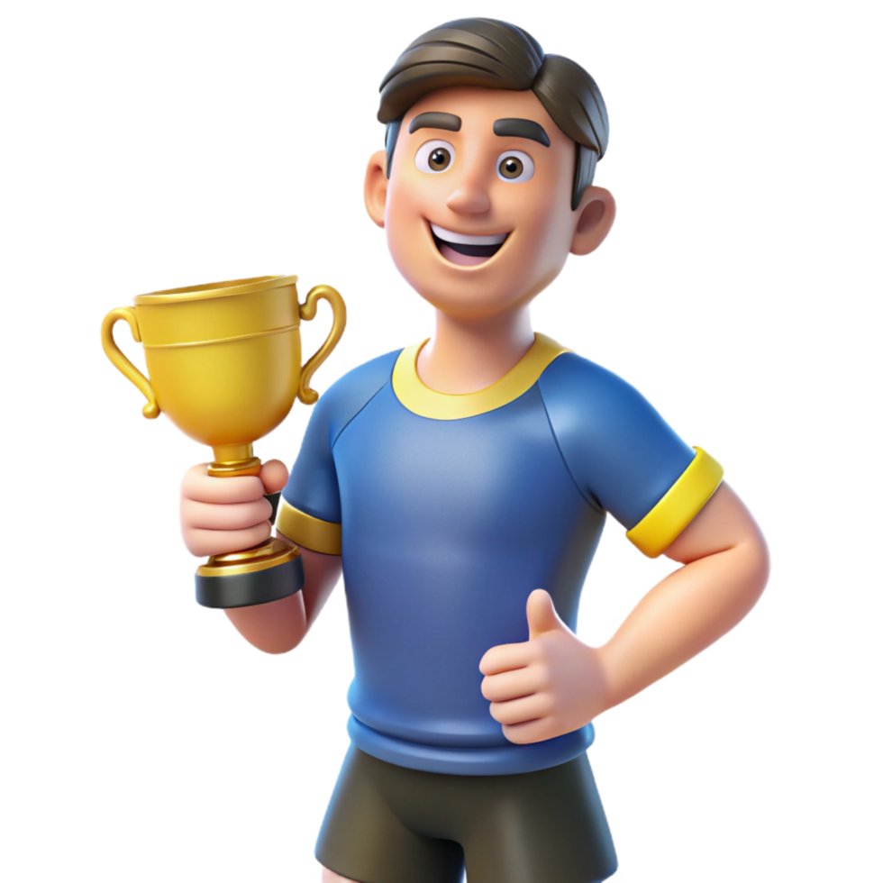 elegant traditional Proud athlete holding a trophy, high quality png