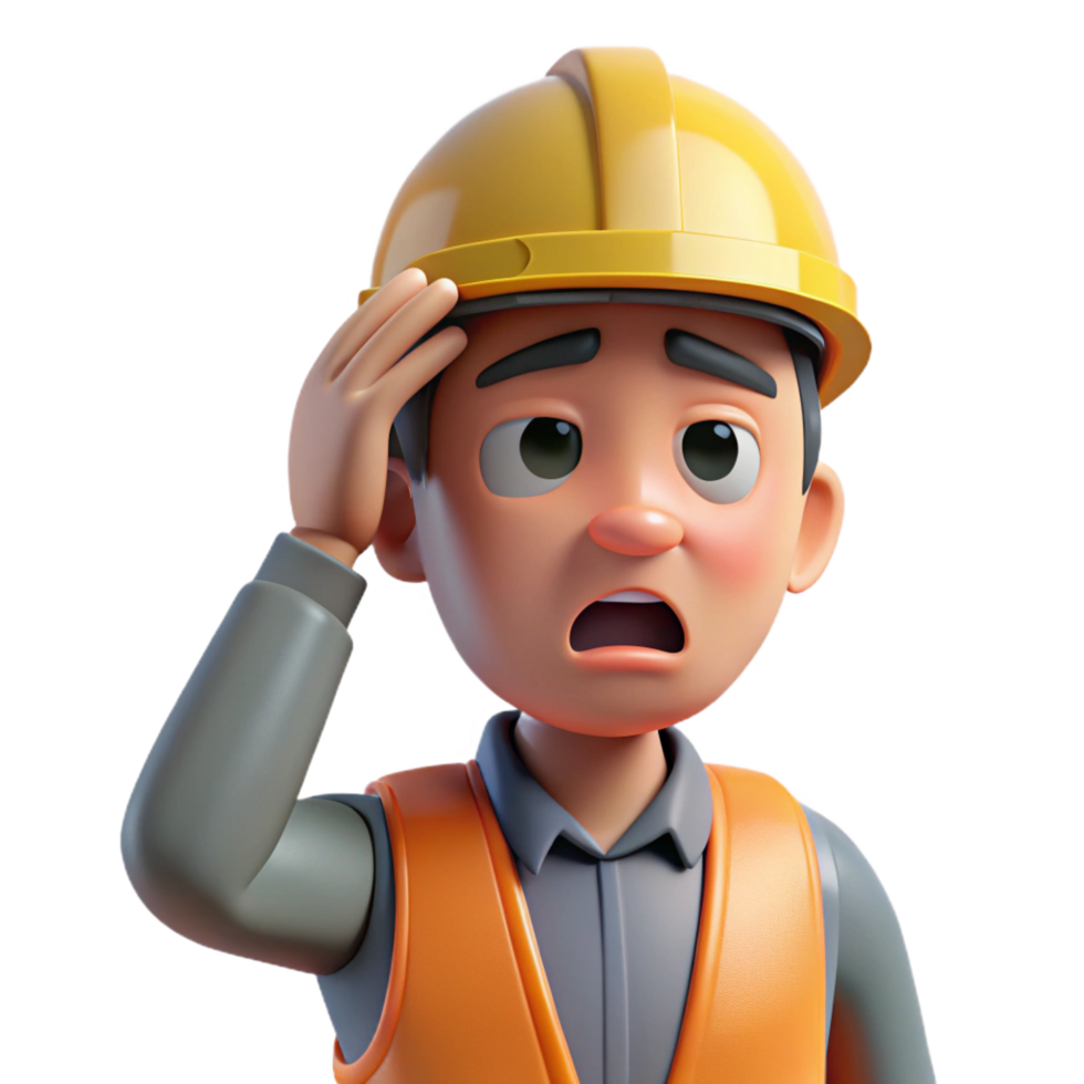 elegant traditional Tired construction worker wiping his brow, authentic png