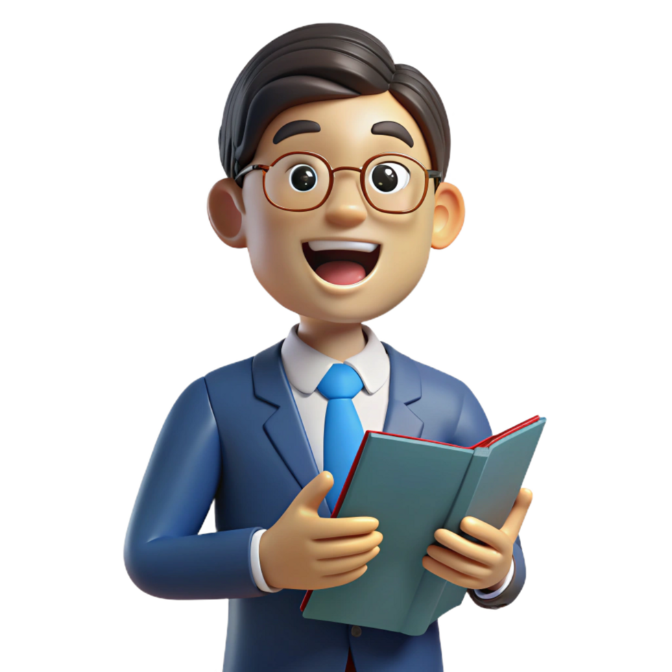 impressive classic Excited teacher holding a book, exclusive png