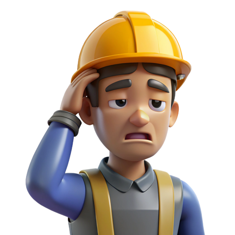 vibrant vintage Tired construction worker wiping his brow, authentic png