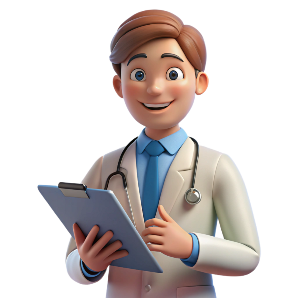 impressive rustic Happy doctor with a clipboard, professional png