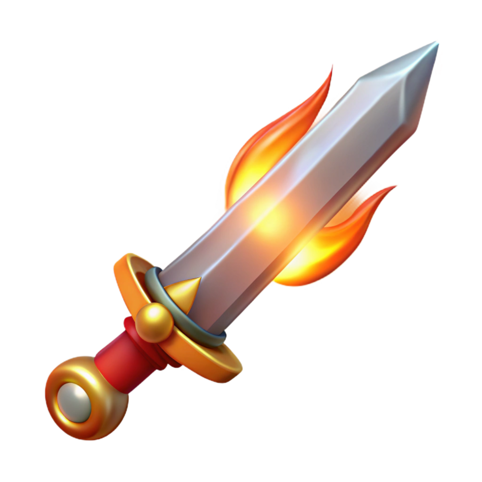 stunning artistic Single, enchanted sword, flames emanating from the blade genuine png