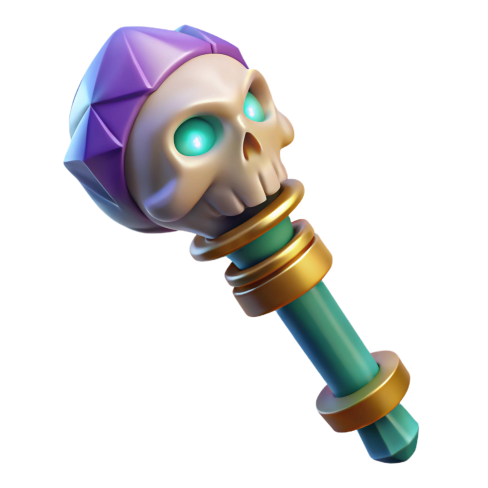magnificent artistic Magic staff, topped with a crystal skull 4K png