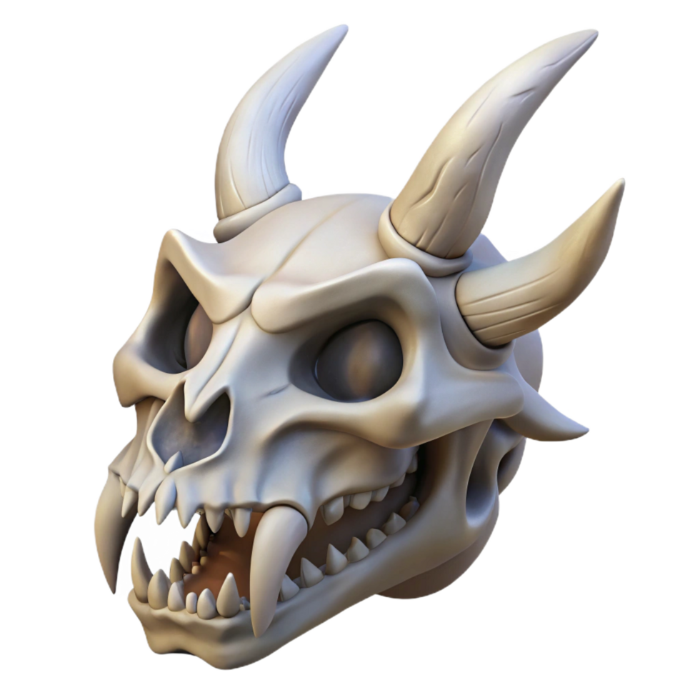 impressive artistic Dragon skull, horns and teeth, weathered bone high resolution png