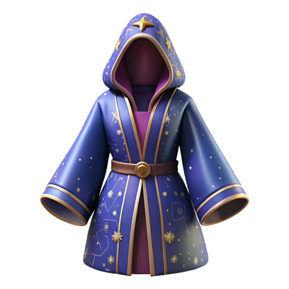 extraordinary minimalist Wizard robe, hooded, embroidered with celestial patterns professional png