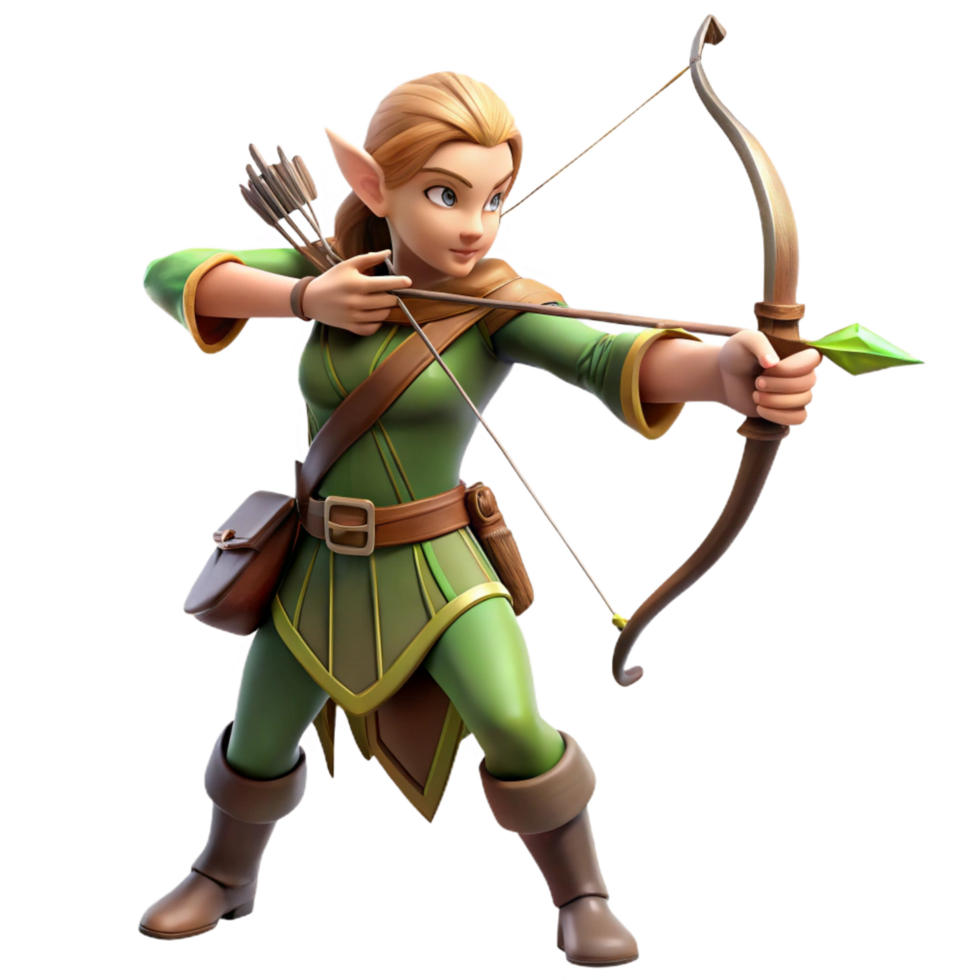beautiful traditional A beautiful elf archer, aiming a bow and arrow exclusive png
