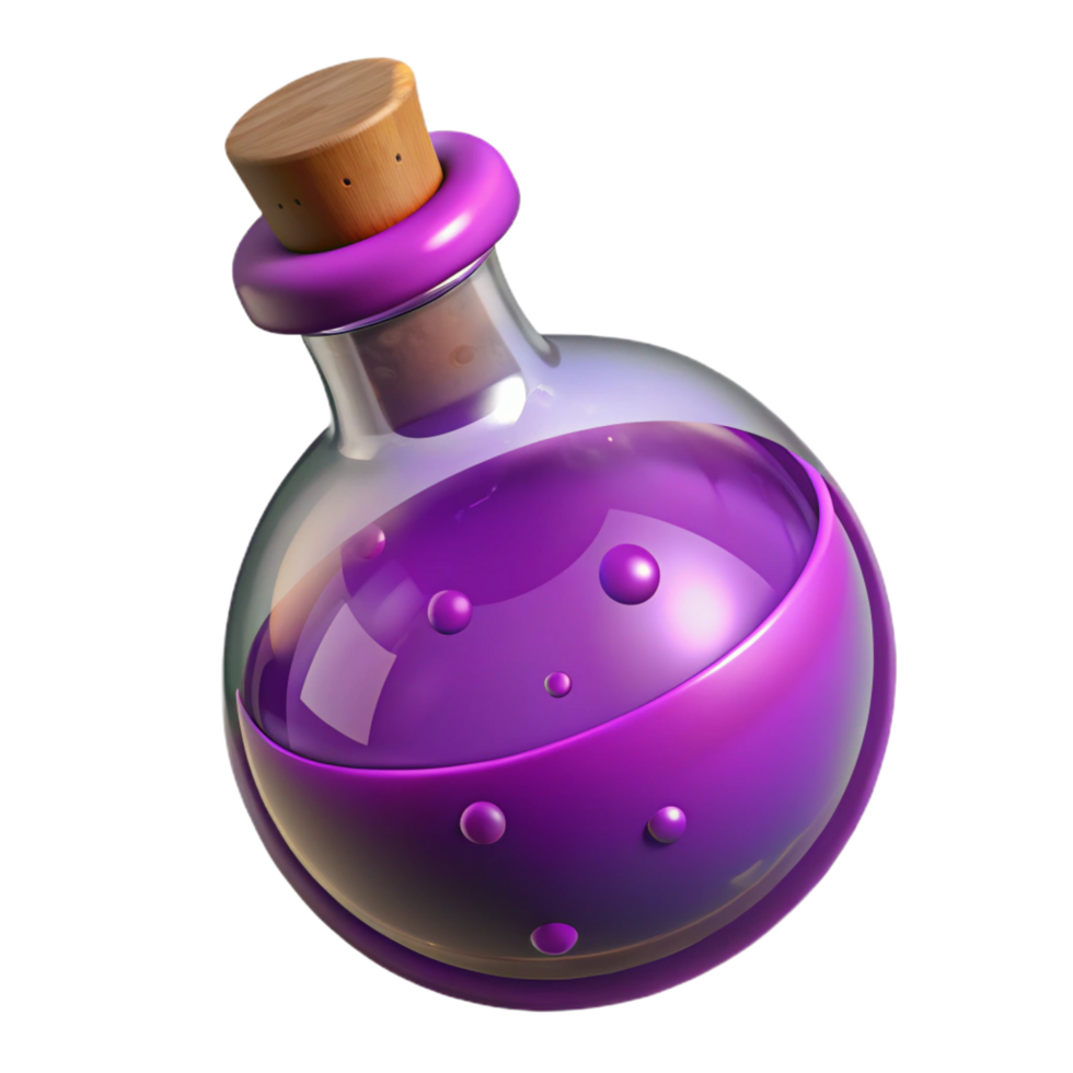beautiful modern A single, enchanted potion bottle, bubbling with a purple liquid high quality png