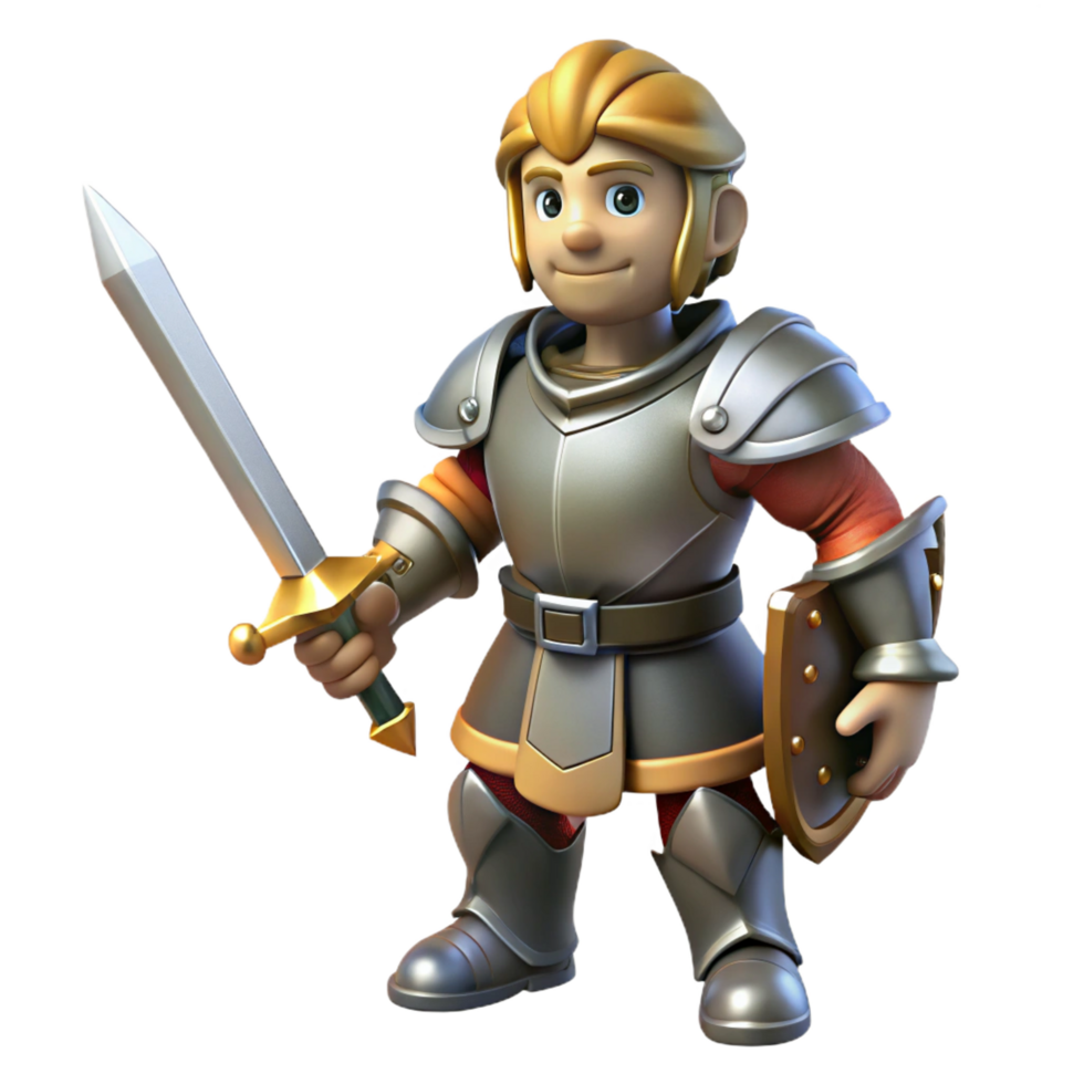 stunning minimalist A courageous knight, in full plate armor, brandishing a sword exclusive png