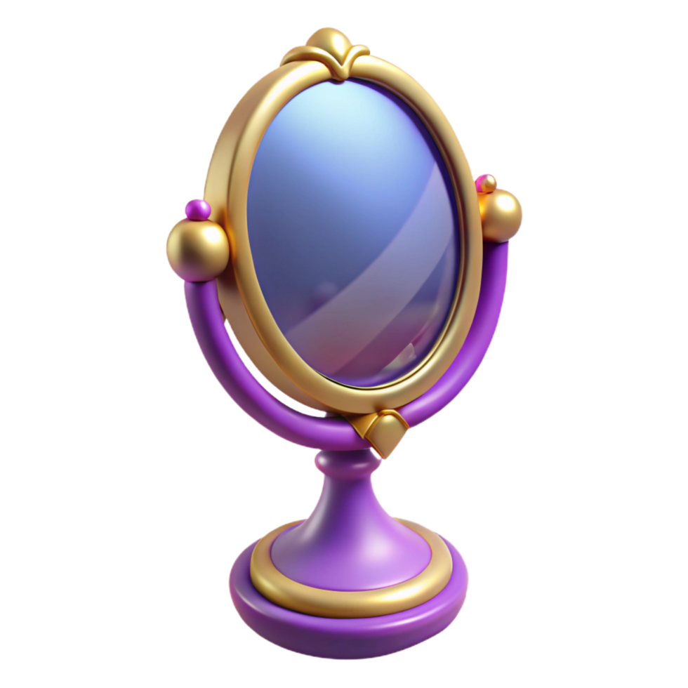 vibrant contemporary A single, enchanted mirror, reflecting a distorted image detailed png