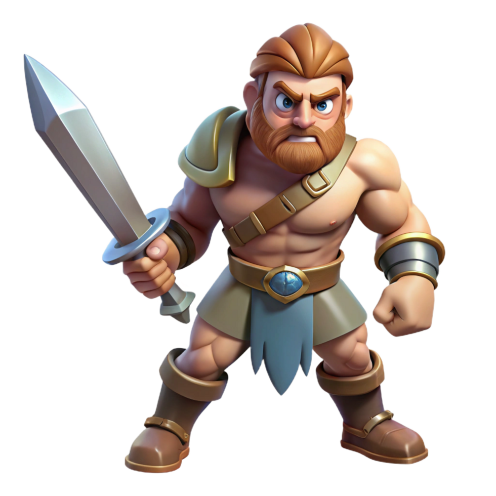 impressive rustic A fierce barbarian, wielding a two-handed sword premium png