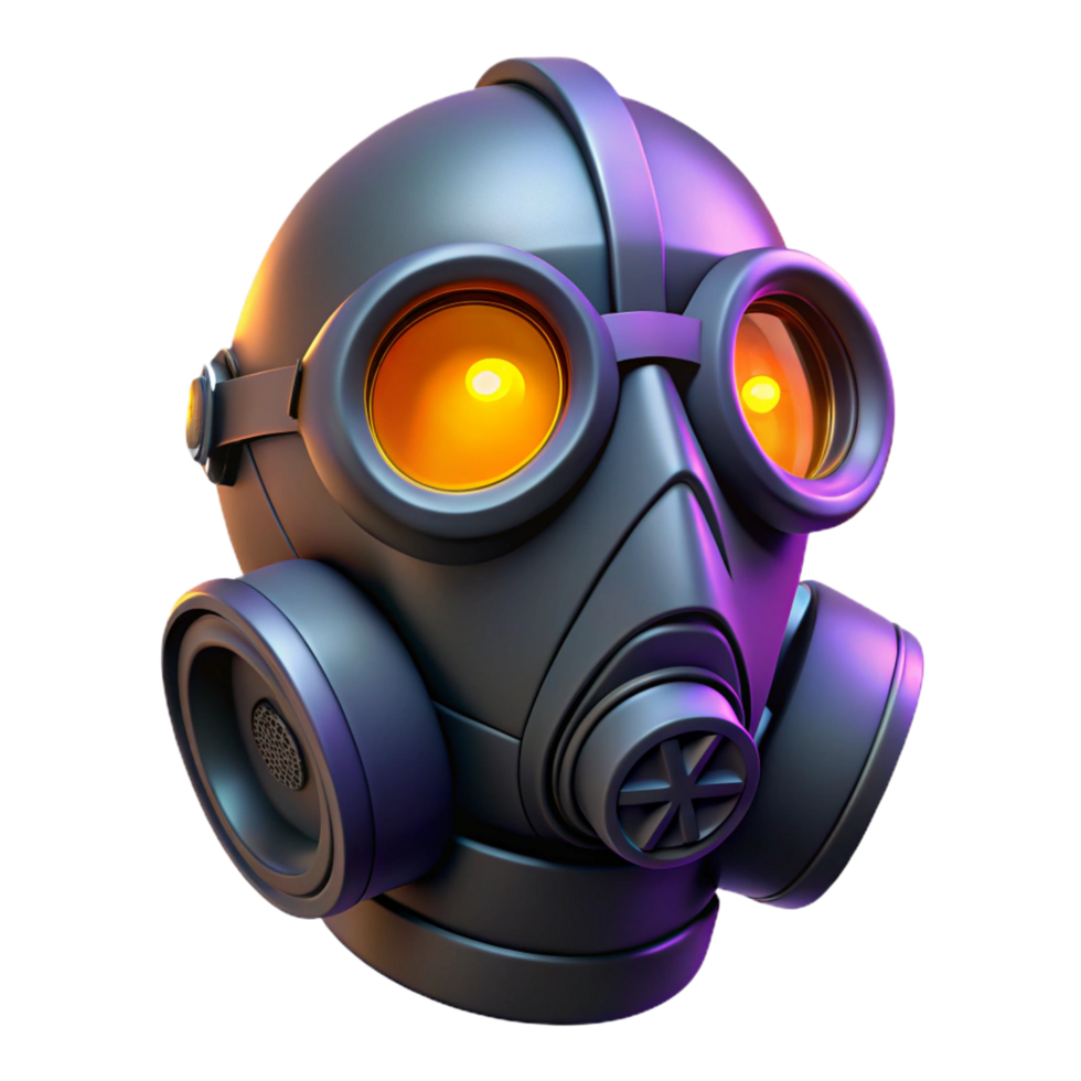serene classic Cyberpunk gas mask with glowing filters, authentic png
