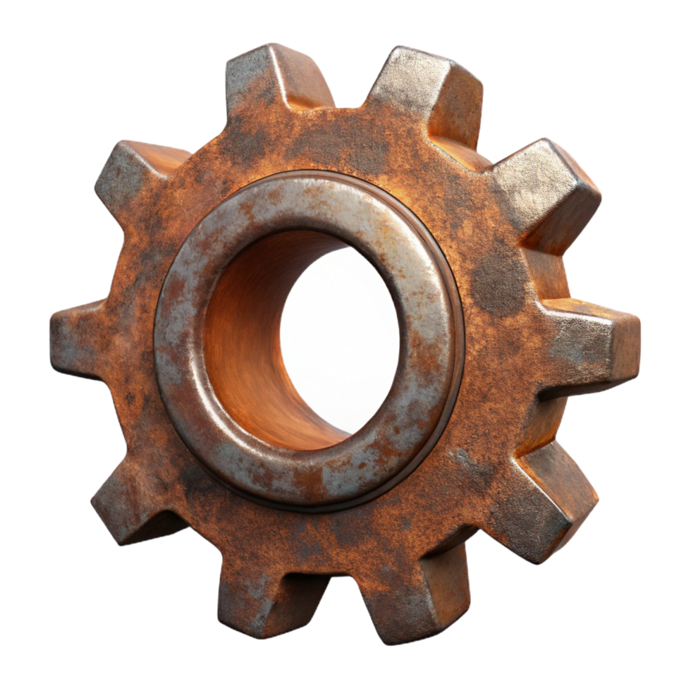serene artistic A rusty metal gear, high quality png