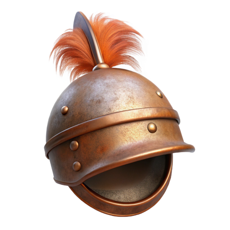 vibrant modern A single, rusty iron helmet with a plume professional png