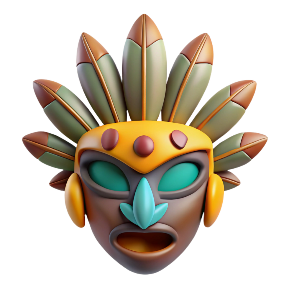 vibrant abstract A stylized, tribal mask with feathers detailed png
