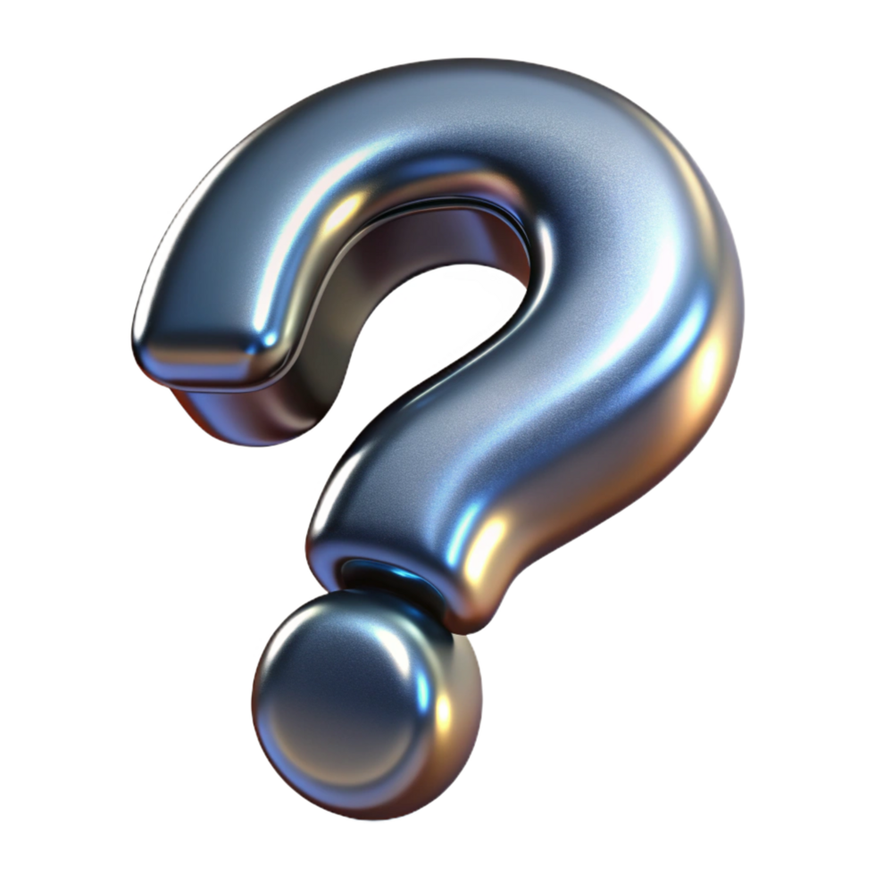 magnificent contemporary A single, question mark, metallic, 3D, floating high quality png