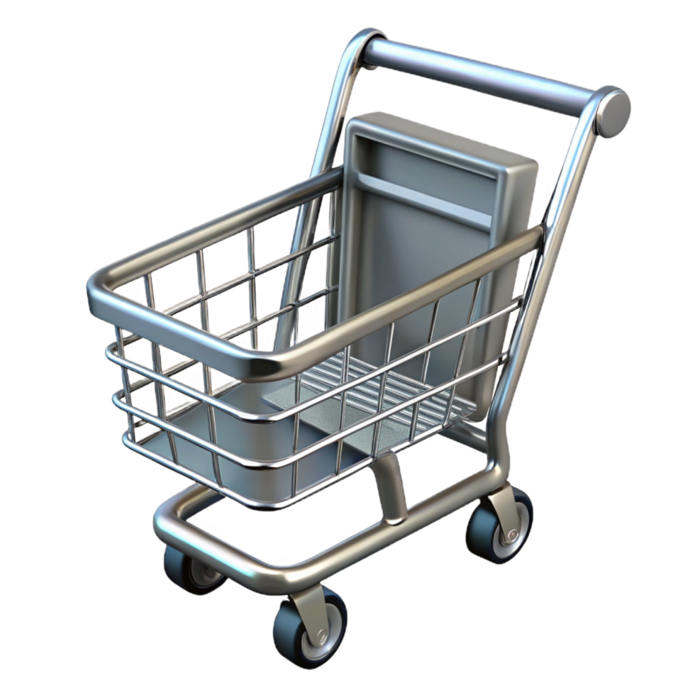 vibrant vintage A single, shopping cart, empty, metallic professional png
