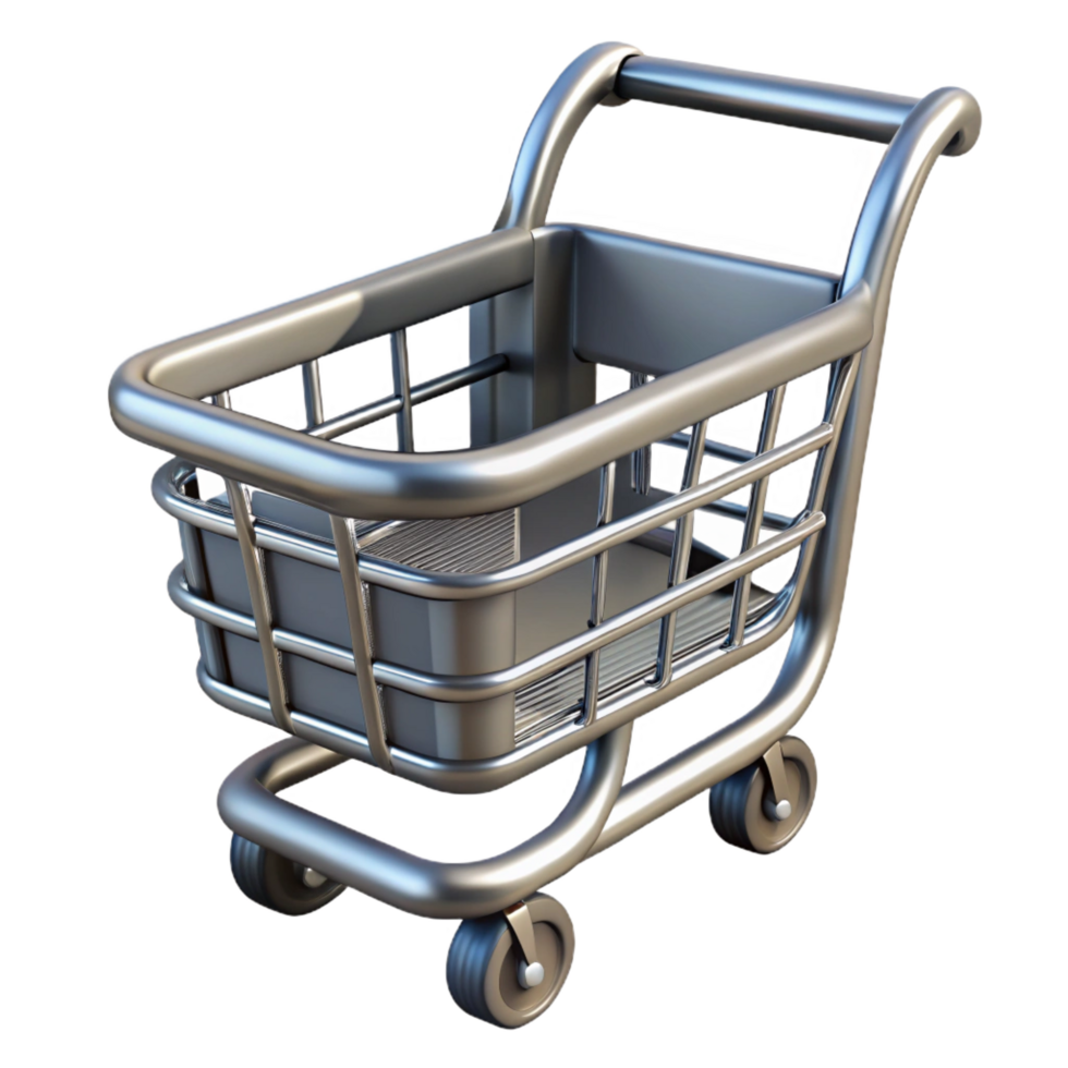 serene classic A single, shopping cart, empty, metallic premium png