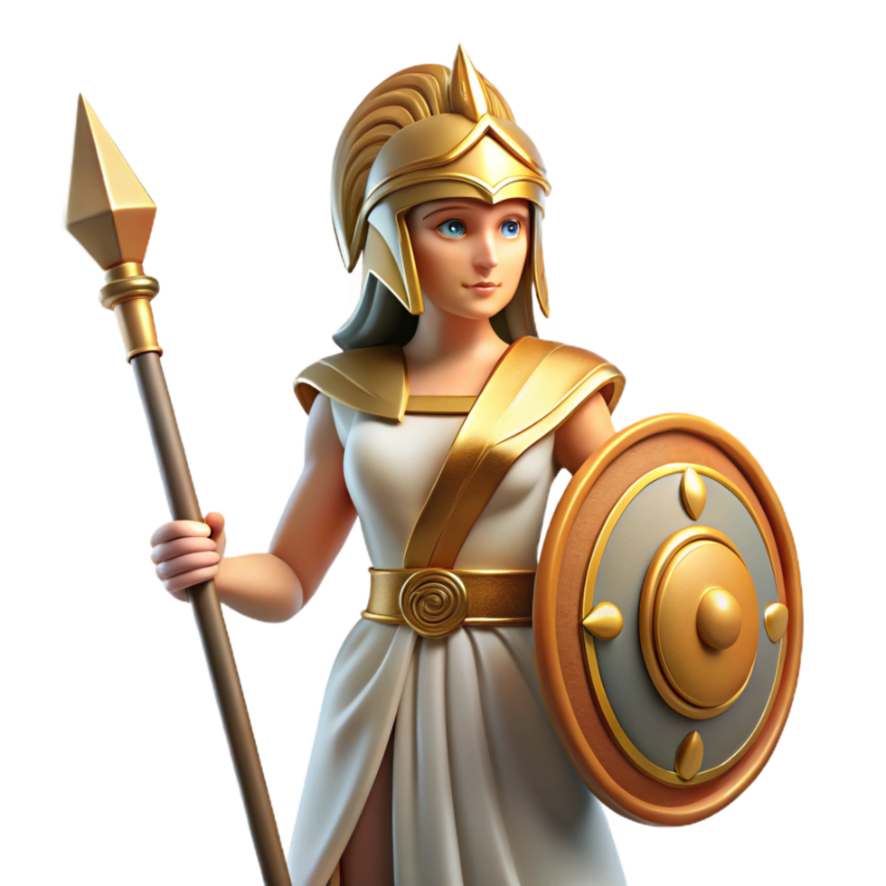 magnificent abstract Athena, Greek goddess of wisdom, holding spear and shield, genuine png