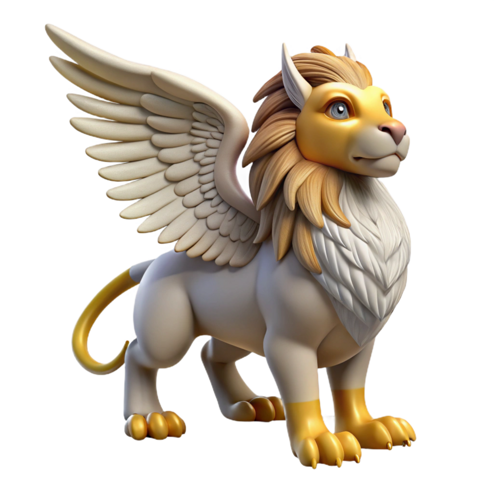 vibrant modern Griffin, mythical creature, eagle head and wings, lion body, genuine png
