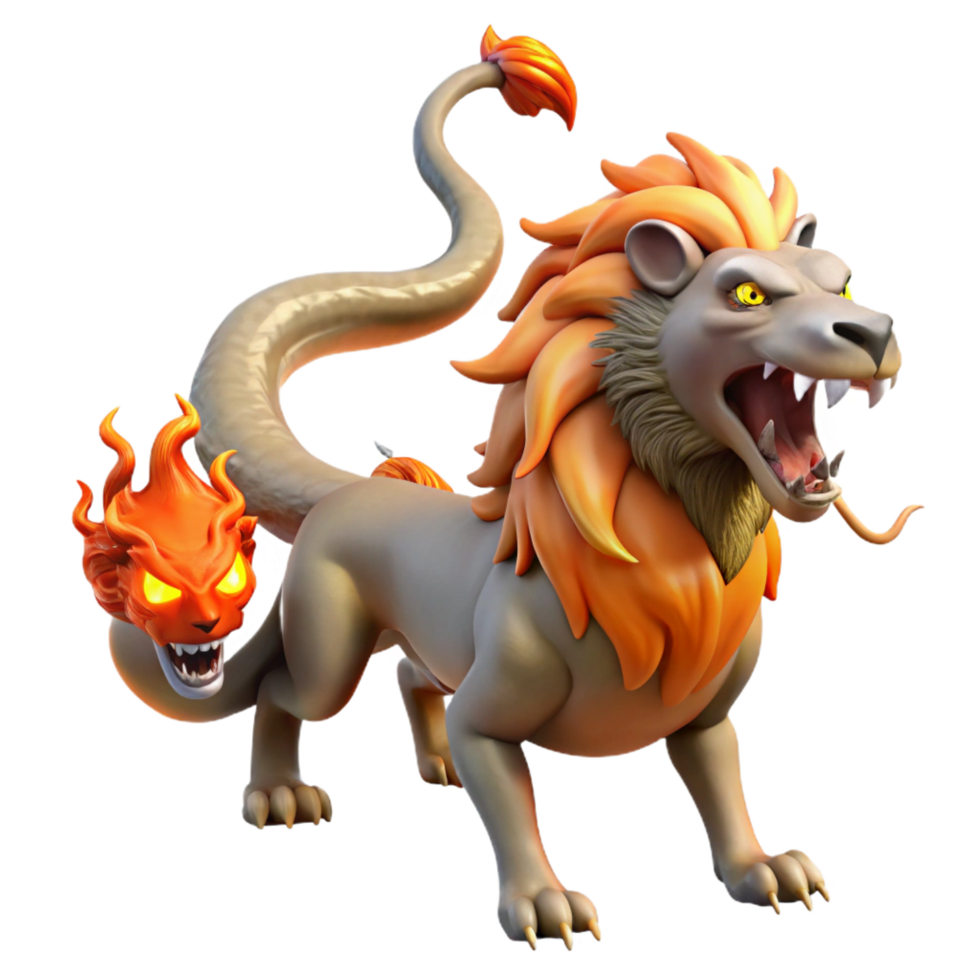 magnificent abstract Chimera, fire-breathing monster, goat, lion, snake, authentic png