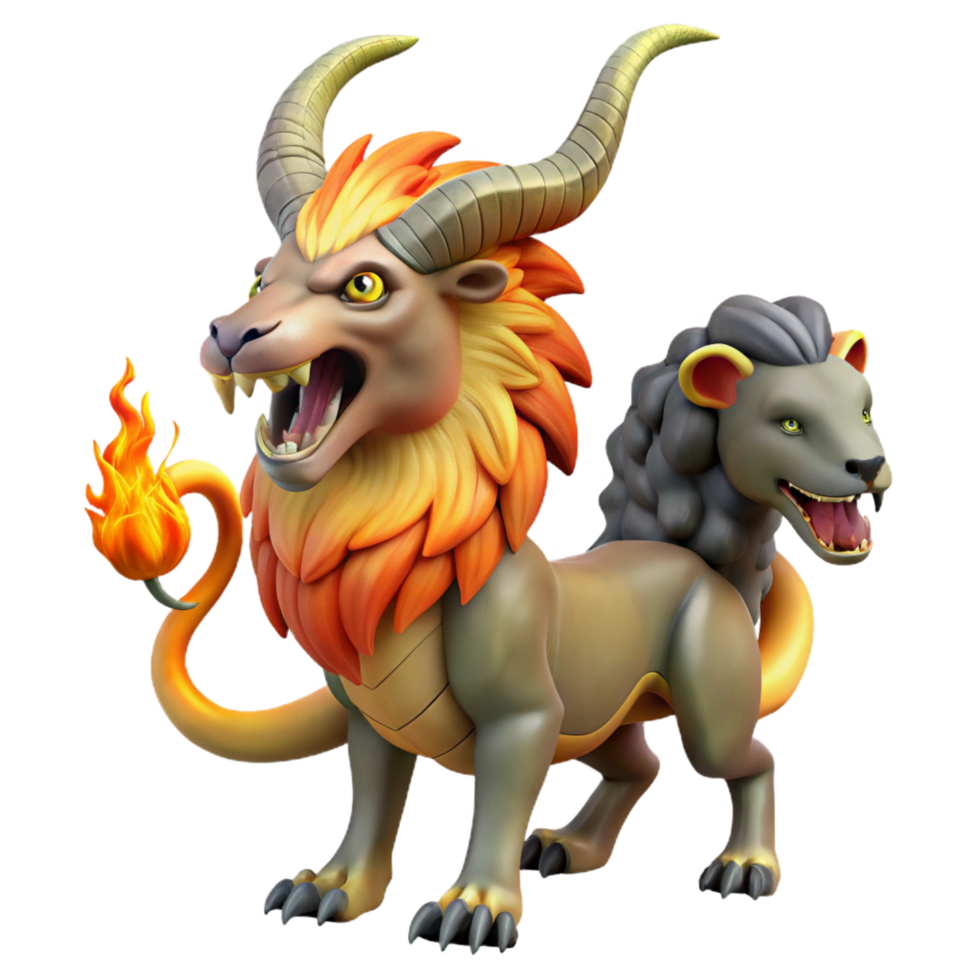 serene creative Chimera, fire-breathing monster, goat, lion, snake, high resolution png