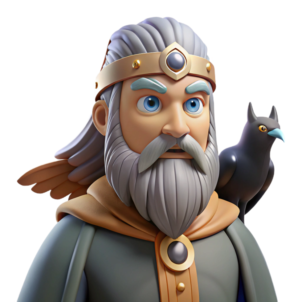 serene minimalist Odin, Norse god, one eye, ravens, authentic png