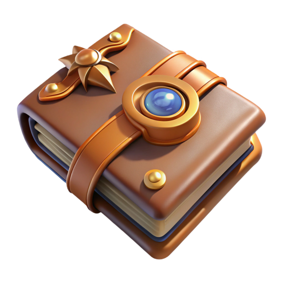 vibrant abstract A worn leather-bound spellbook, clasped shut, with arcane symbols exclusive png